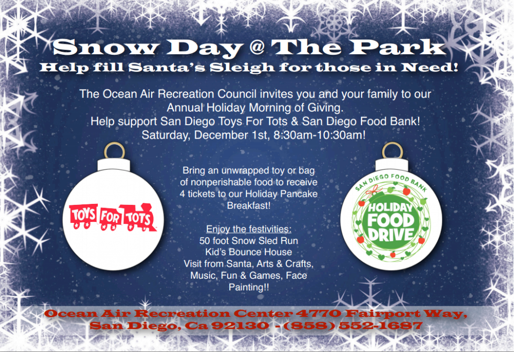 Carmel Valley San Diego Community | Snow Day at the Park | Ocean Air Park & Rec Center